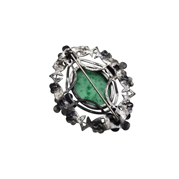 Gorgeous Mottled Green Stone Czech Brooch (A7054) - Picture 3 of 4